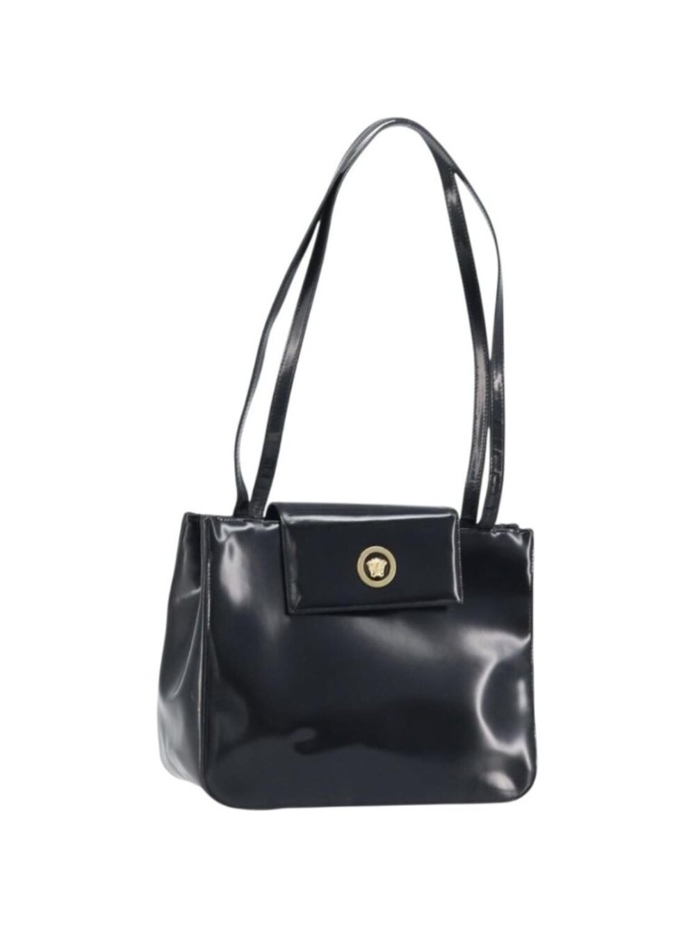 Gianni Versace Tote Bag Patent leather Black Gold